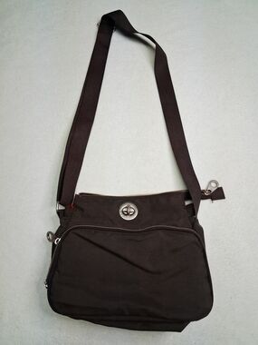 Baggallini Brown Nylon Crossbody Shoulder Bag with Turn-Lock